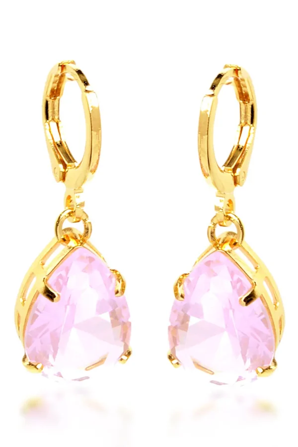 Brinco Argolinha Gota Zircônia Rosa