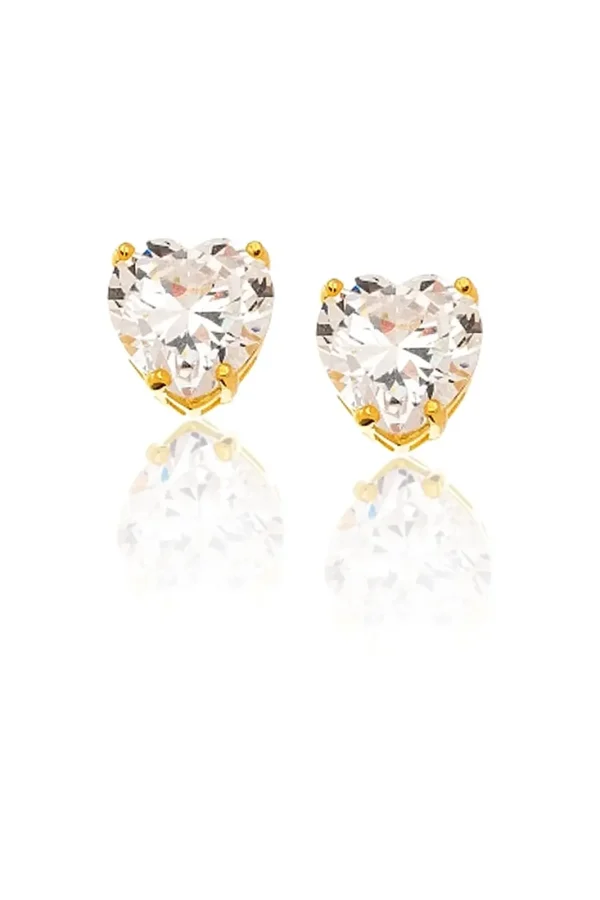 Brinco Feminino Coração Zircônia Banhado a Ouro 18k