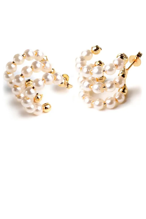 Brinco De Pérolas 3 Aros Banhado A Ouro 18k