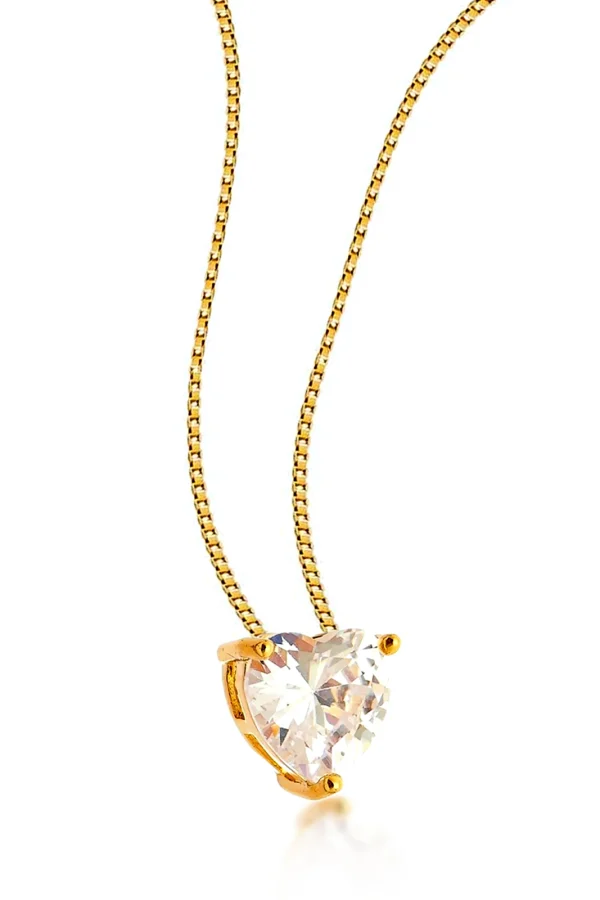 Colar Feminino Coração Cristal Banhado a Ouro 18k