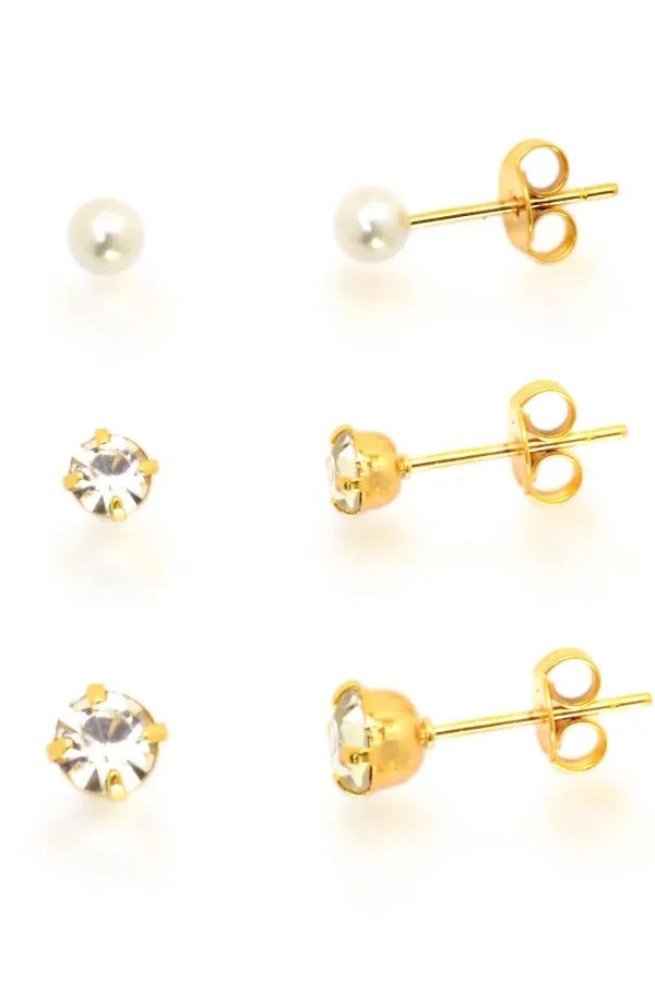 Trio De Brincos Pérola Banhados A Ouro 18k