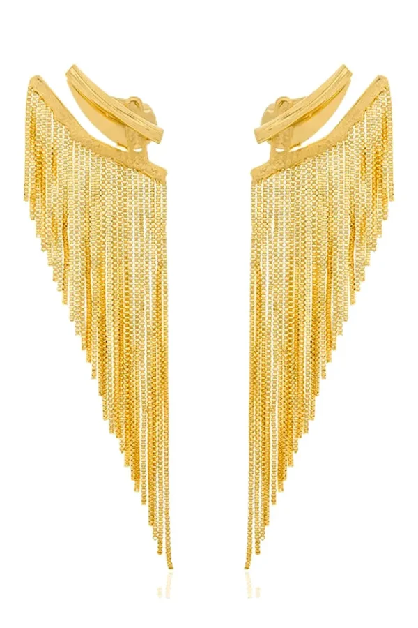 Brinco Franja Semijoia Luxo Moderno Feminino