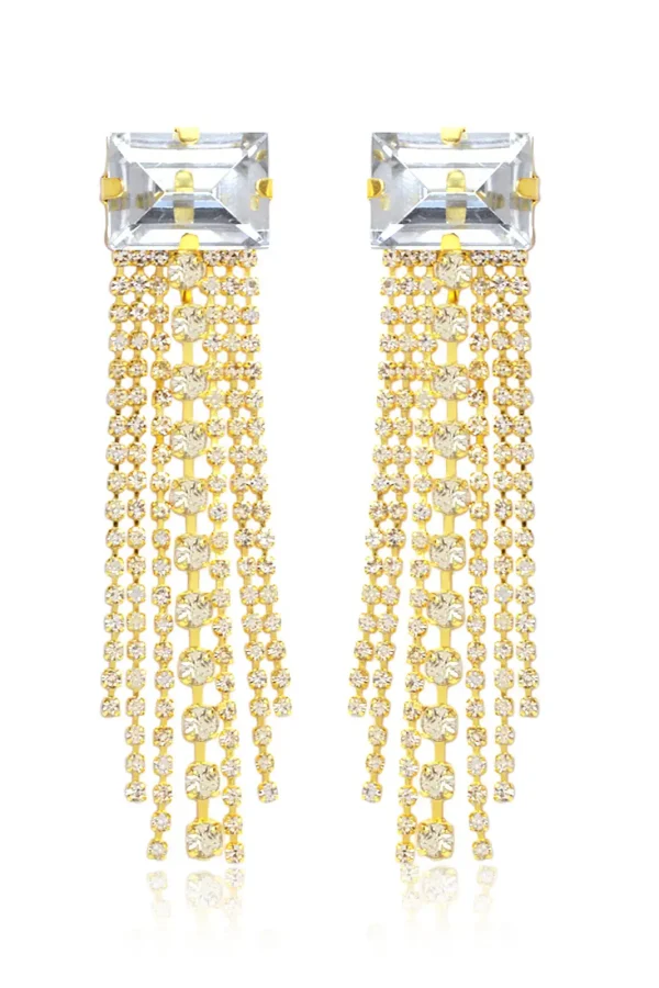 Brinco Festa Longo Luxo Blogueira Strass
