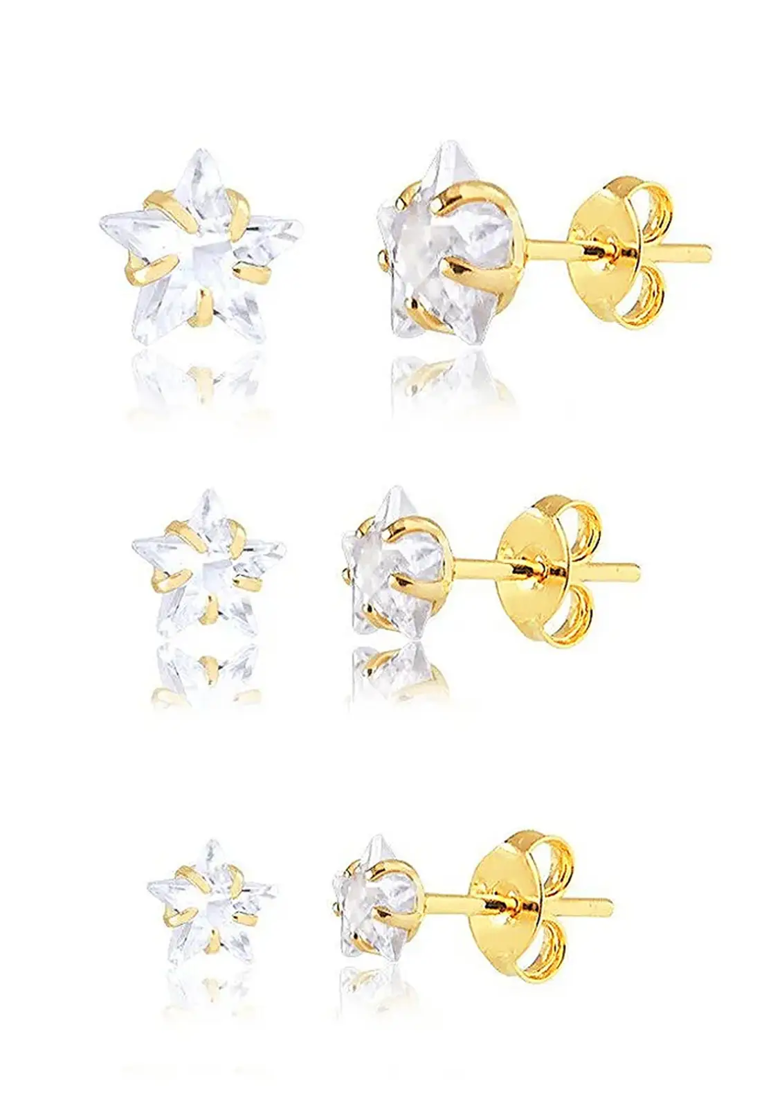 Trio De Brincos Semijoia Estrela Banhado Trio De Brincos Semijoia Estrela Banhado