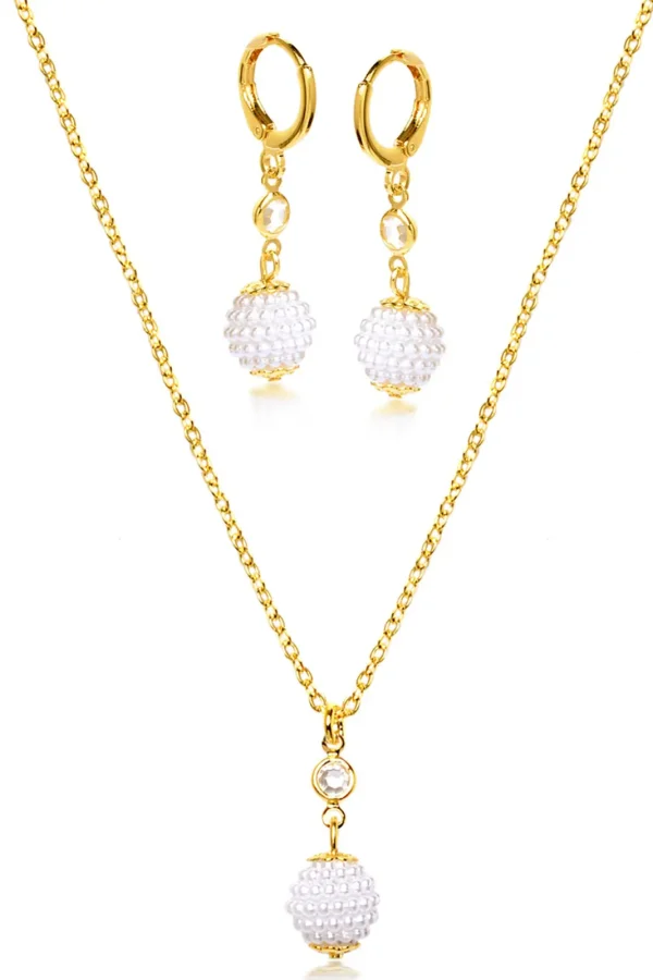 Conjunto Colar e Brinco Perola com Zirconia Banhado A Ouro 18k