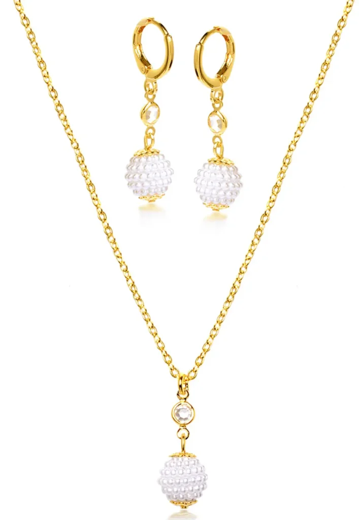 Conjunto Colar e Brinco Perola com Zirconia Banhado A Ouro 18k