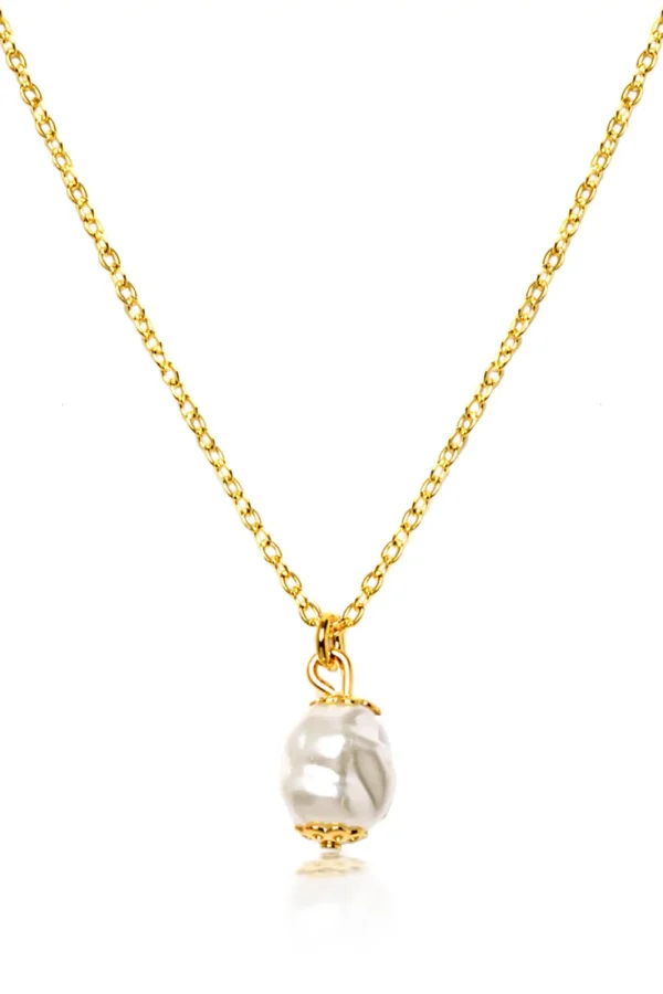 Colar Perola Agua Doce Banhado A Ouro 18k