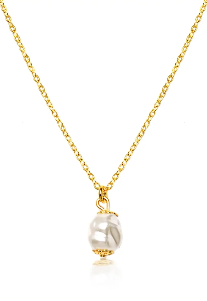 Colar Perola Agua Doce Banhado A Ouro 18k