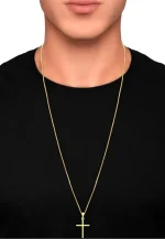 Colar Veneziana Masculino Cruz Banhado A Ouro 18k
