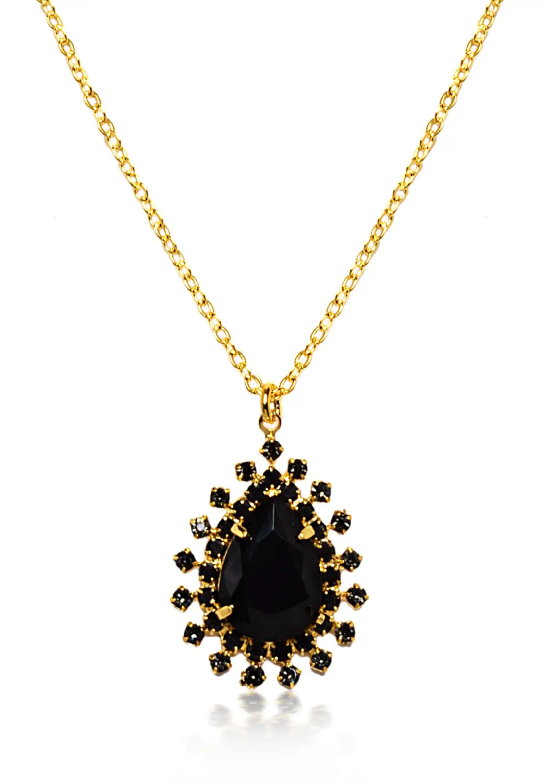 Colar Gota Cristal Onix Strass Banhado A Ouro 18k Colar Gota Cristal Onix Strass Banhado A Ouro 18k