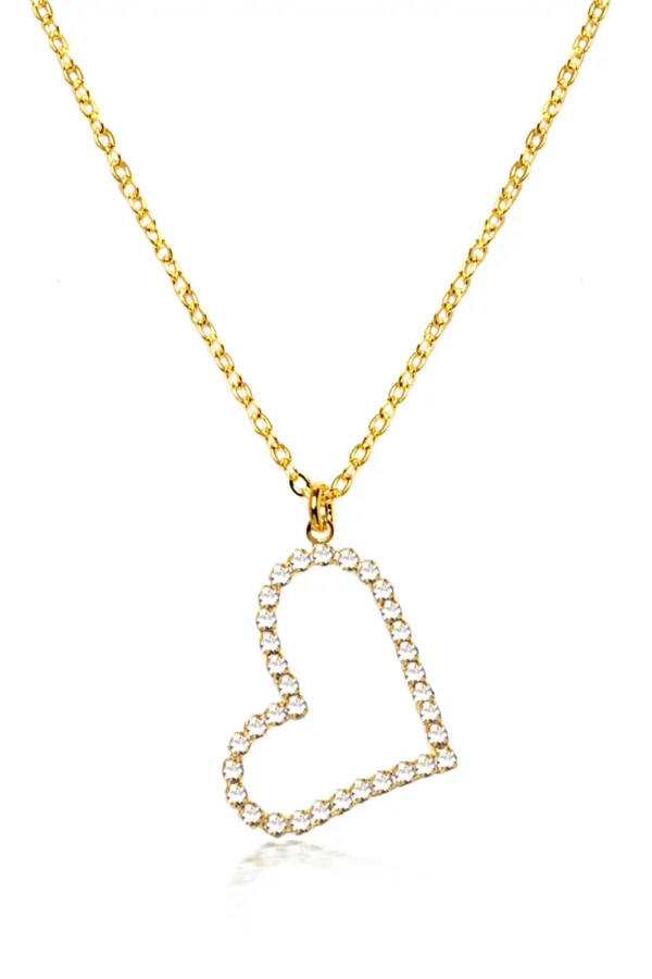 Colar Coração Strass Cristal Banhado A Ouro 18k