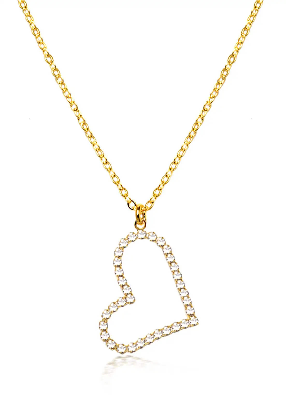 Colar Coração Strass Cristal Banhado A Ouro 18k Colar Coração Strass Cristal Banhado A Ouro 18k