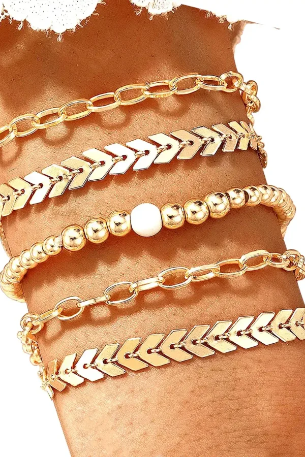 Kit De 5 Pulseiras Femininas Banhada a Ouro
