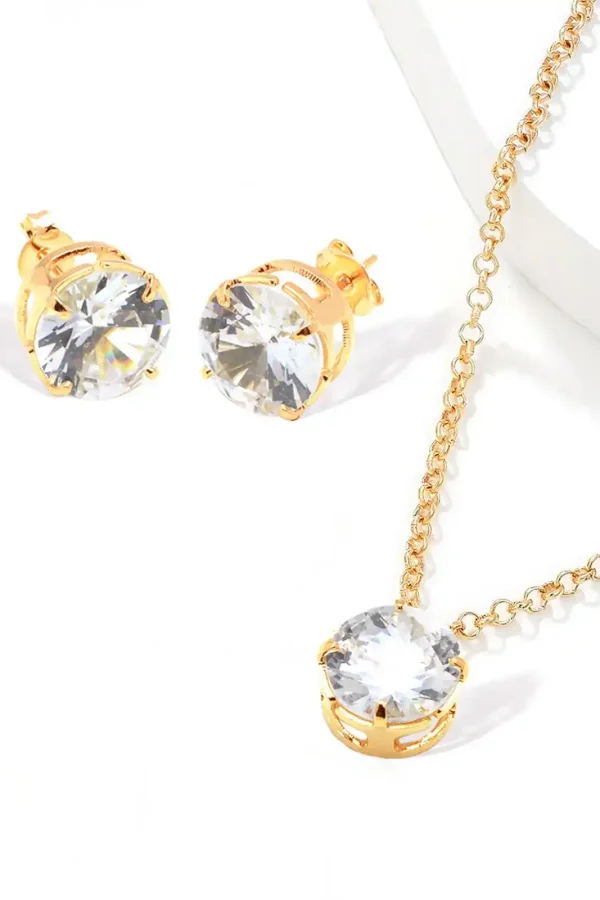 Conjunto Ponto de Luz Zircônia Banhado A Ouro