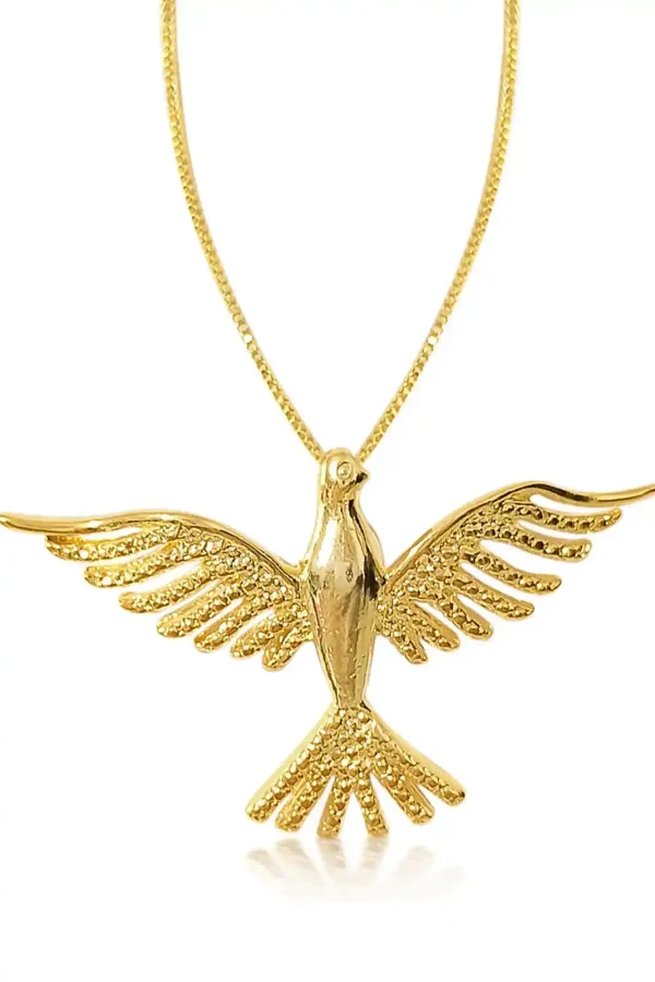 Colar Espirito Santo Semijoia Banhado A Ouro 18k