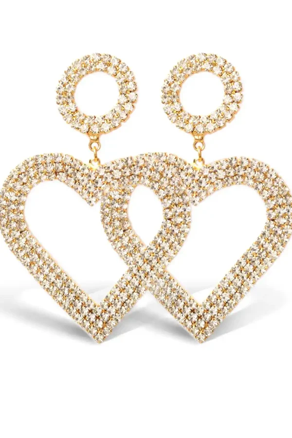 Maxi Brinco Strass Coração Festa Banhado a  Ouro 18k