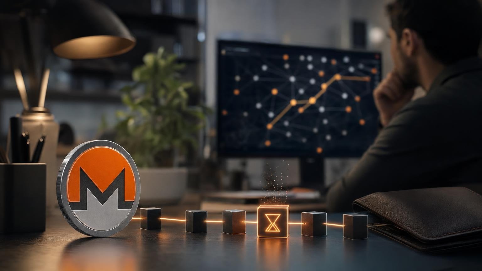 Painel de uma transação Monero com TXID, confirmações da rede e etapas de processamento de uma troca de XMR